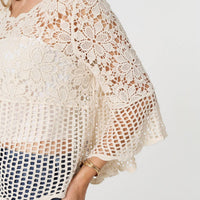 Semi Sheer Crochet 3/4 Sleeve Crop Top