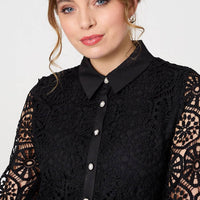 Lace Layer Sheer Sleeve Cropped Shirt