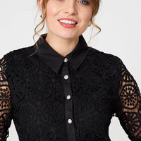 Lace Layer Sheer Sleeve Cropped Shirt