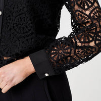 Lace Layer Sheer Sleeve Cropped Shirt