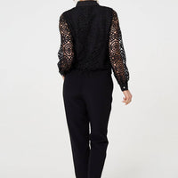 Lace Layer Sheer Sleeve Cropped Shirt