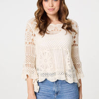 Crochet Lace 3/4 Sleeve Top