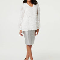 Lace Embellished V-Neck Long Sleeve Top