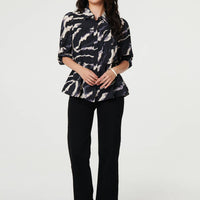 Marble Print 3/4 Sleeve Ruched Blouse