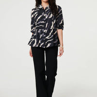 Marble Print 3/4 Sleeve Ruched Blouse