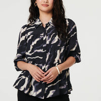 Marble Print 3/4 Sleeve Ruched Blouse