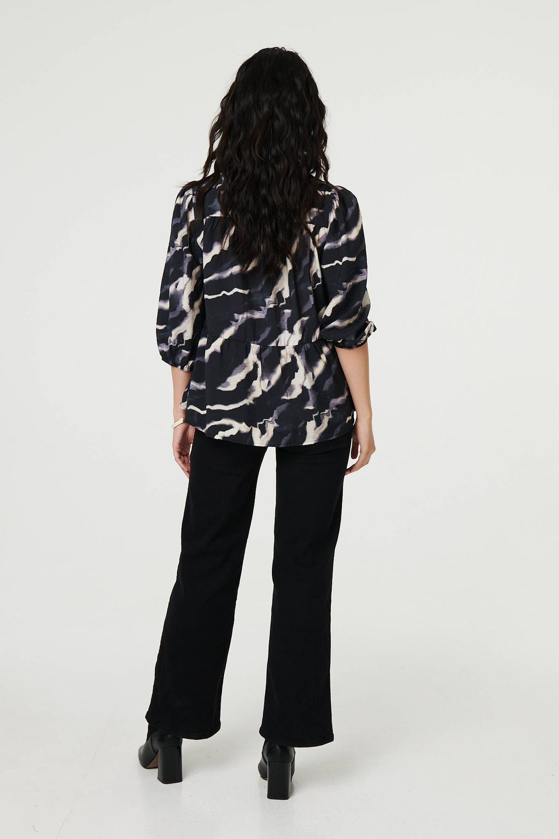 Marble Print 3/4 Sleeve Ruched Blouse