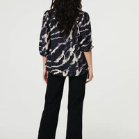 Marble Print 3/4 Sleeve Ruched Blouse