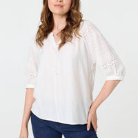 Broderie Anglaise 3/4 Puff Sleeve Blouse