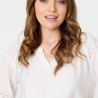 Broderie Anglaise 3/4 Puff Sleeve Blouse