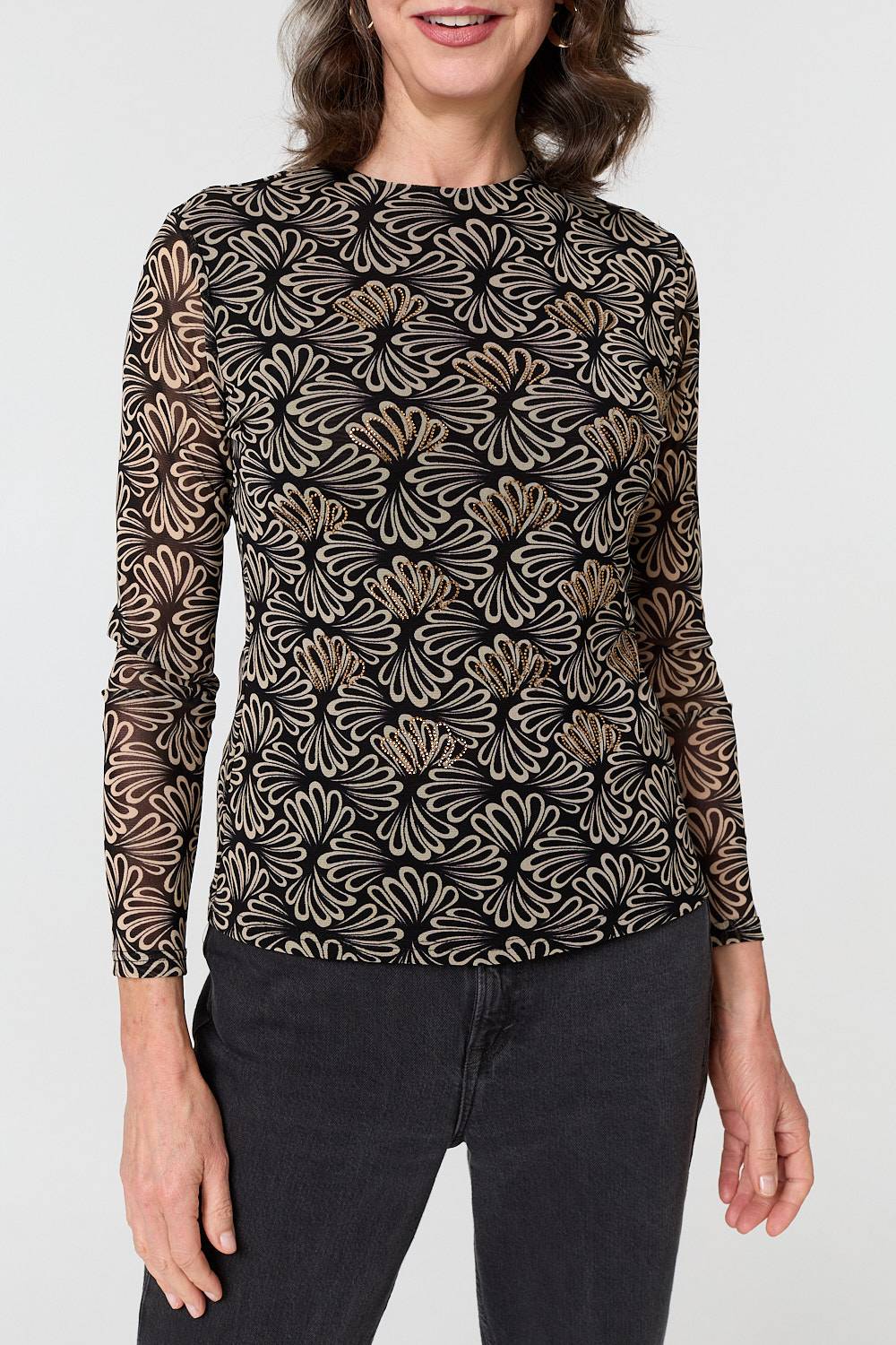 Printed Long Sleeve Fitted Top