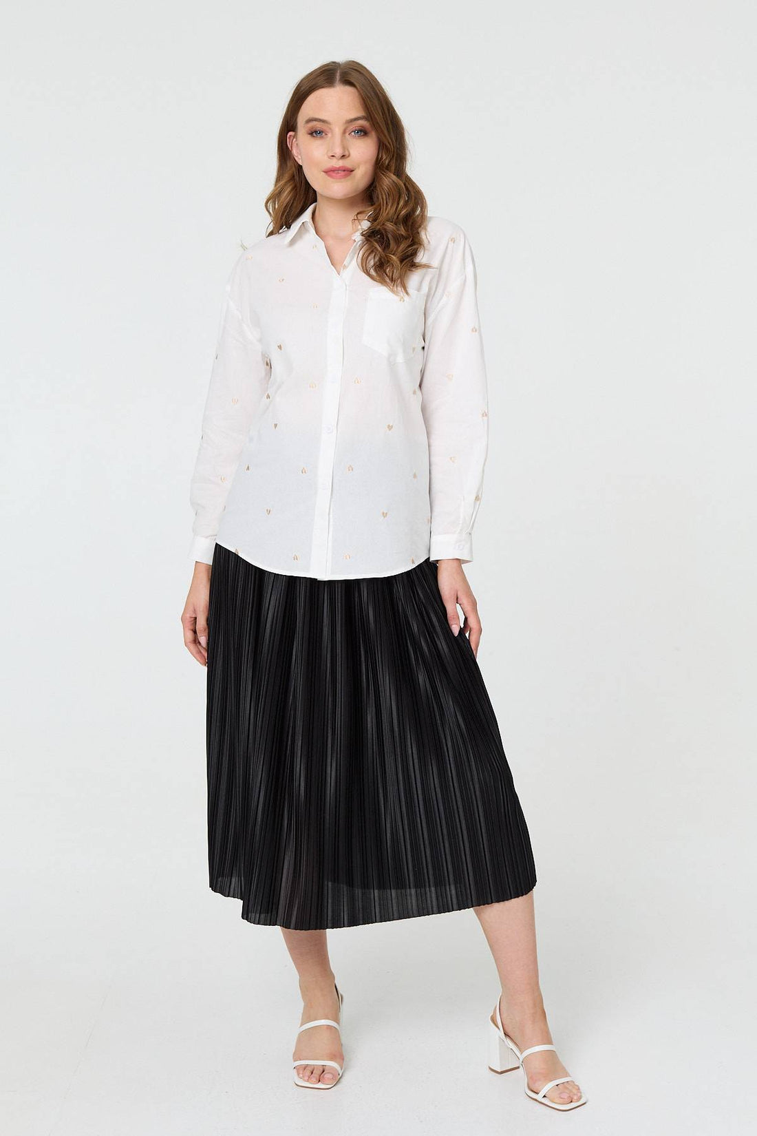 Heart Embroidered Long Sleeve Shirt