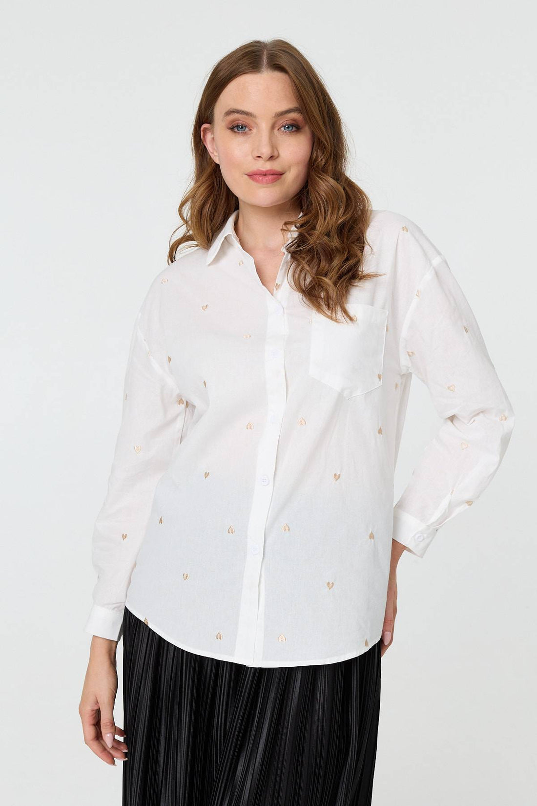 Heart Embroidered Long Sleeve Shirt