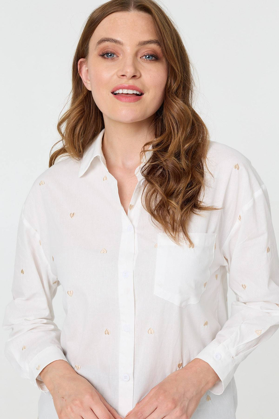Heart Embroidered Long Sleeve Shirt