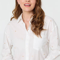 Heart Embroidered Long Sleeve Shirt