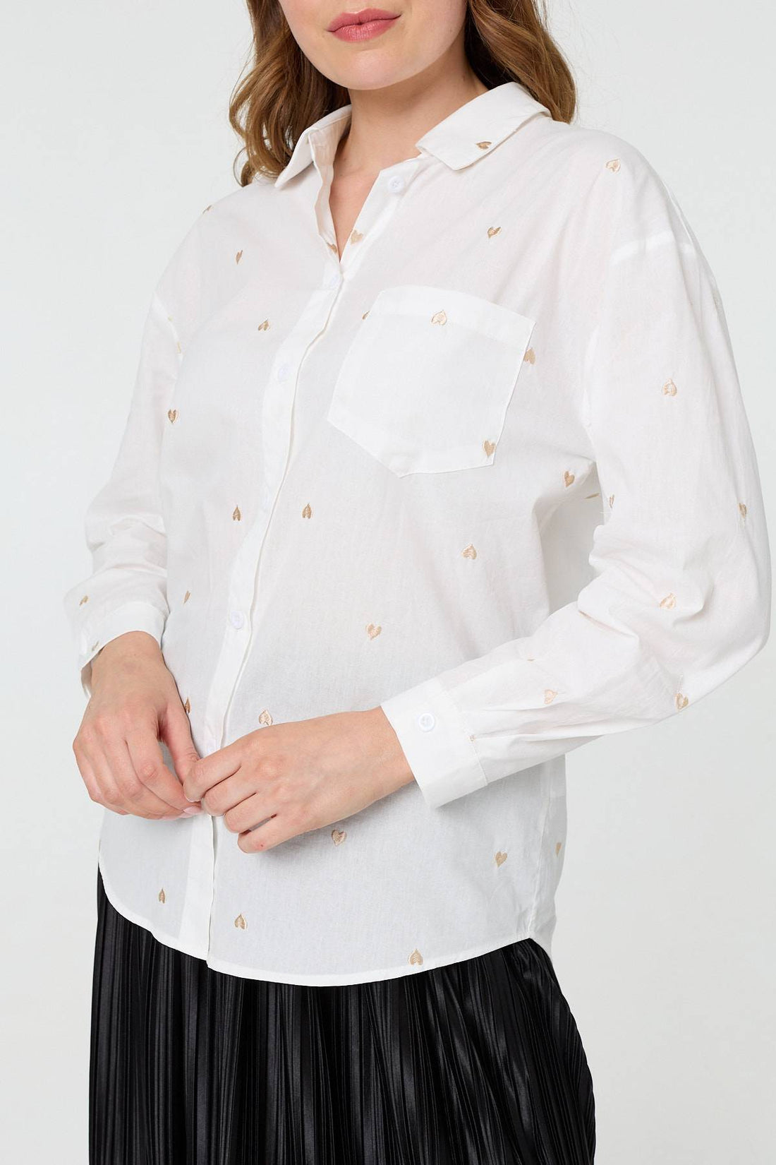 Heart Embroidered Long Sleeve Shirt