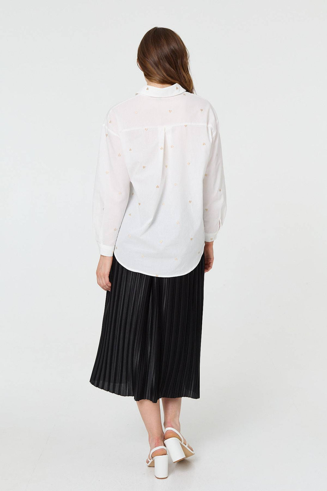 Heart Embroidered Long Sleeve Shirt