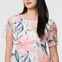 Floral Short Sleeve Mesh Layered Top