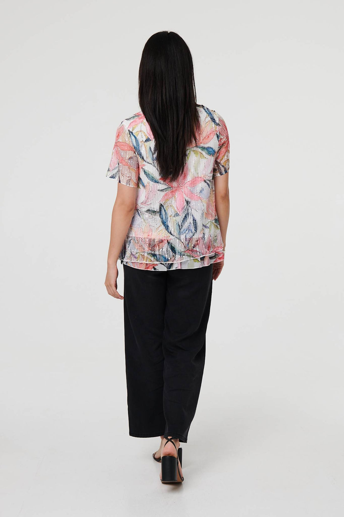 Floral Short Sleeve Mesh Layered Top