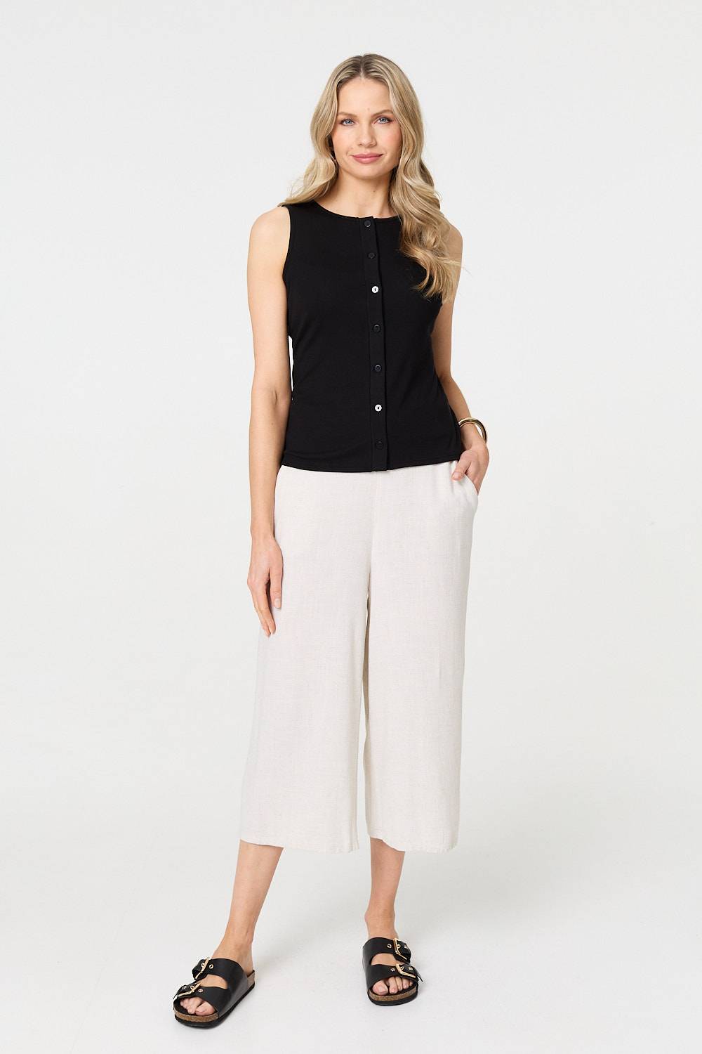 Sleeveless Button Front Slim Vest Top