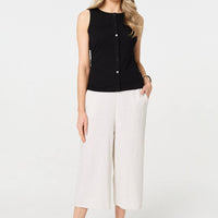 Sleeveless Button Front Slim Vest Top