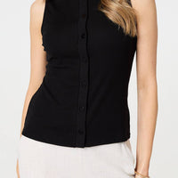 Sleeveless Button Front Slim Vest Top