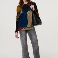 Abstract Long Sleeve Relaxed Knit Top