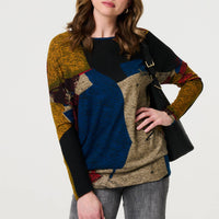 Abstract Long Sleeve Relaxed Knit Top
